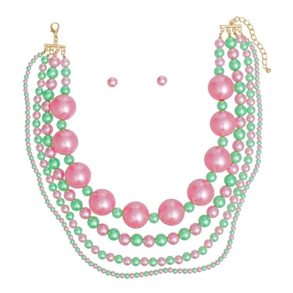Queen's Elegance: AKA Sorority Jumbo Pearl Necklace Set - Picture 2 of 3